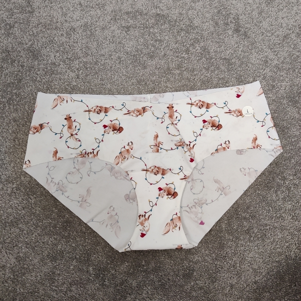 Gilly Hicks Hiphugger Panties Size Large NEW Christmas Lights Fox Reindeer Print